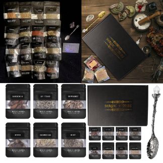 30 Herbs and Spoon Witchcraft Kit Dried Herb Kit with Crystal Spoon Magic Witch Dried Flower Witchcraft Health Care Plant Extracts For Tea