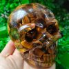 90-100mm Large Natural Tiger Eye Crystal Handmade Head Skull Resin Glue Energy Animal Statue Home Decoration Gift