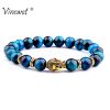 TRIPLE AAA Royal Blue Tiger Eye Stone Beads Bracelet Buddha Head Meditative Stone