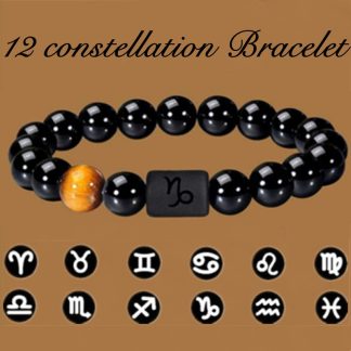 Onyx and Tiger Eye Carved Zodiac Sign High Grade Bracelet