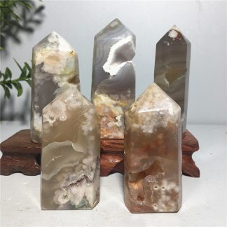 Flower Agate Natural Stone And Crystal Druzy Tower Healing Gemstones Geode