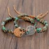 Natural Stone Yoga Wrap Bracelets Tree of Life Charm African Japser Braided Friendship Lover Bracelet For Women