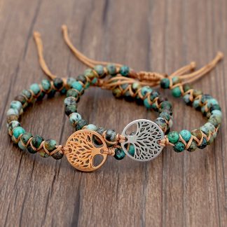 Natural Stone Yoga Wrap Bracelets Tree of Life Charm African Japser Braided Friendship Lover Bracelet For Women